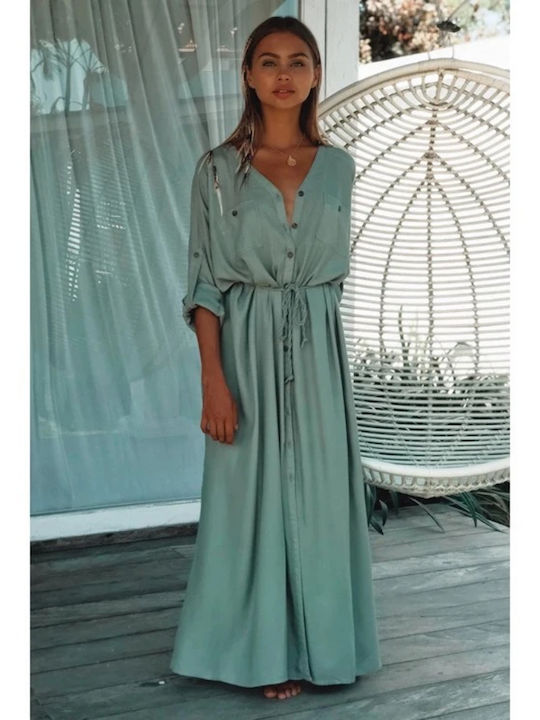 Sommer Maxi Hemdkleid Grün