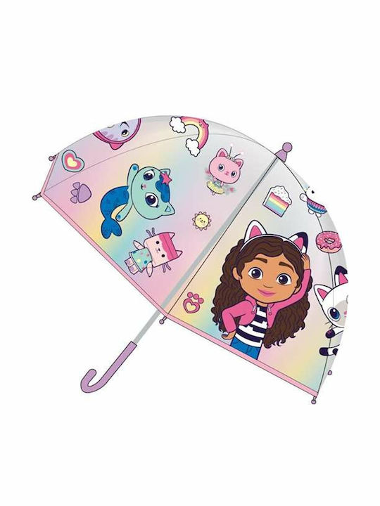 Gabby's Dollhouse Kinder Regenschirm Gebogener Handgriff Rosa mit Durchmesser 45cm.