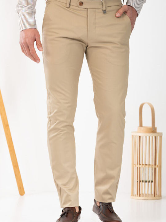 Vittorio Artist Men's Trousers Chino Elastic in Slim Fit Beige