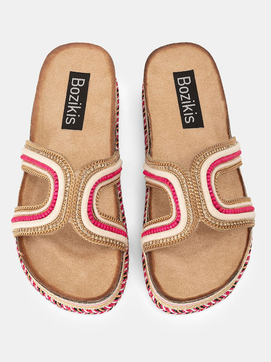 Bozikis Damen Flache Sandalen Flatforms in Fuchsie Farbe