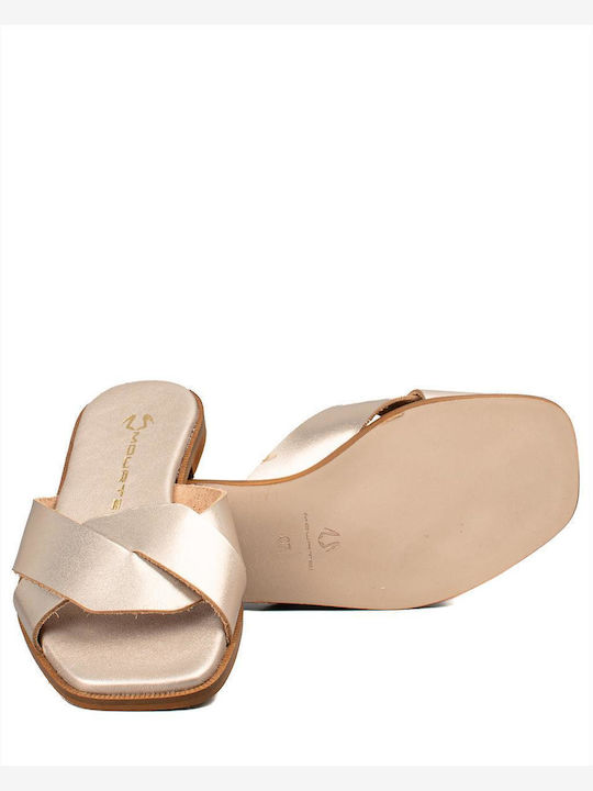 Mourtzi Leather Women's Flat Sandals in Gold Color