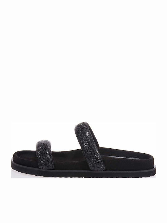 Leather Women's Flat Sandals in Black Color