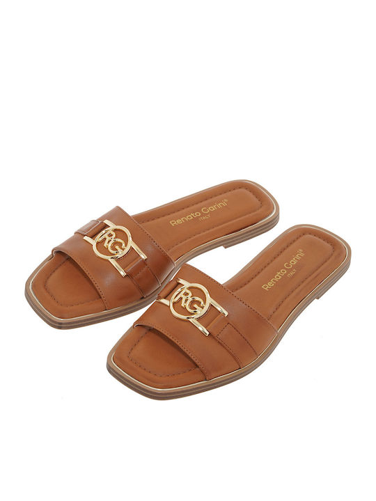 Women's Flat Sandals in Tabac Brown Color