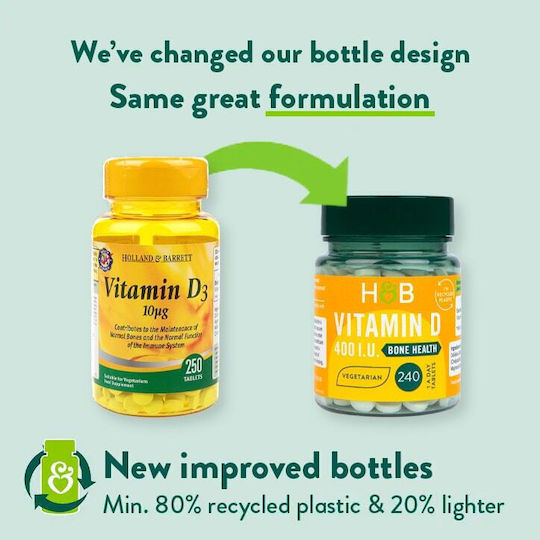 Holland & Barrett Βιταμίνη D3 για Ενίσχυση του Ανοσοποιητικού & την Υγεία των Οστών 400iu 240 ταμπλέτες