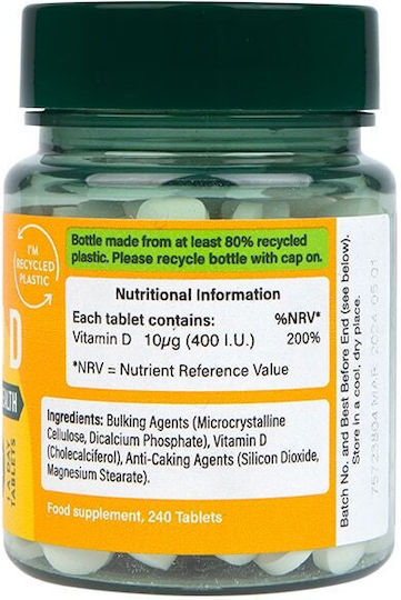 Holland & Barrett Βιταμίνη D3 για Ενίσχυση του Ανοσοποιητικού & την Υγεία των Οστών 400iu 240 ταμπλέτες