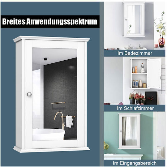 Costway Badezimmerspiegel aus MDF mit Regal & Schrank 34x15cm Weiß