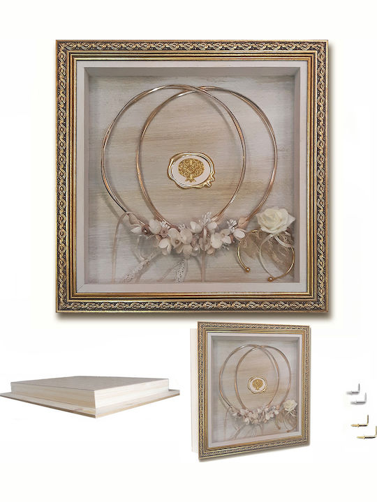 Carved Wall-Mounted Square Wedding Crown Case / Photo Frame Wooden Gold 30x30cm