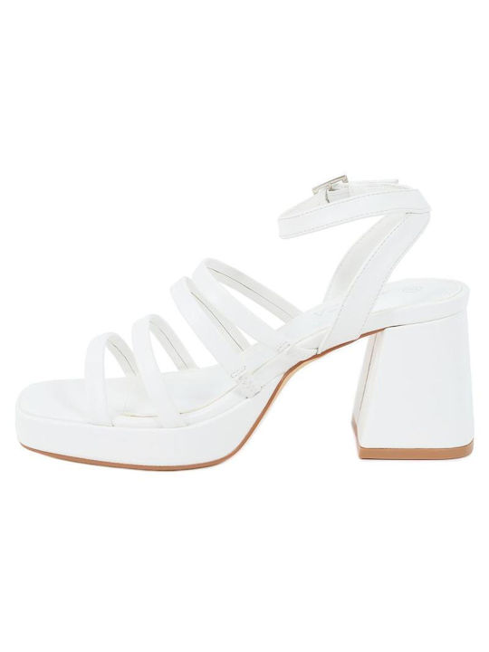 Doca Synthetic Leather Women's Sandals White with Medium Heel