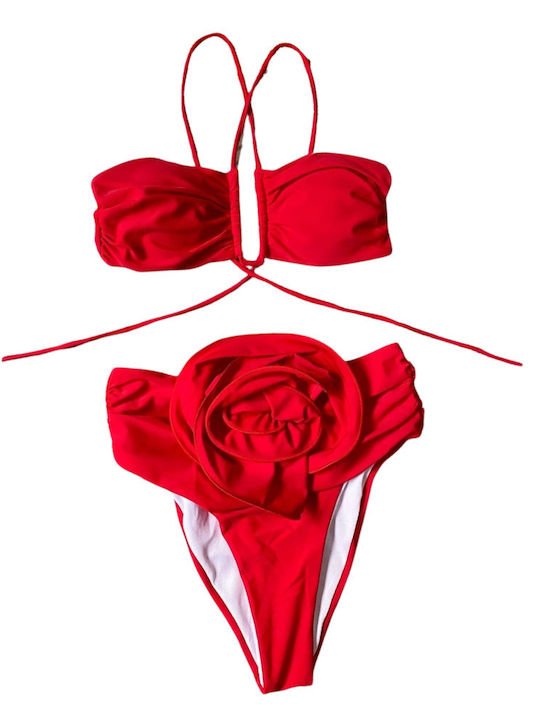 Set Bikini Brazil Talie Înaltă Roșie