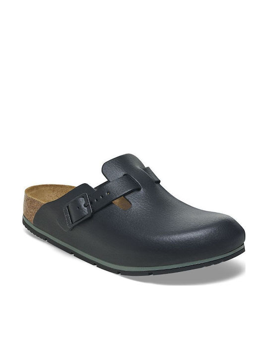 Birkenstock Boston Pro Δερμάτινα Ανατομικά Σαμπό Μαύρα