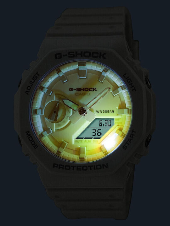 Casio G-shock Ανδρικό Ρολόι Χρονογράφος Μπαταρίας με Λευκό Καουτσούκ Λουράκι