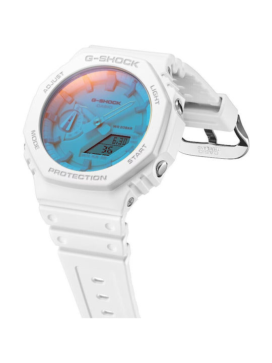 Casio G-shock Ανδρικό Ρολόι Χρονογράφος Μπαταρίας με Λευκό Καουτσούκ Λουράκι