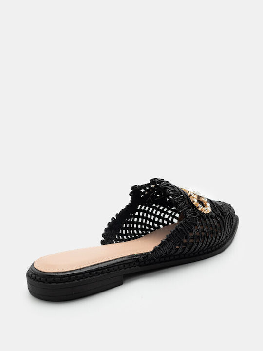 Luigi Flat Leather Mules Black