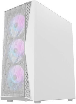 Darkflash DK352 Mesh Gaming Midi Tower Κουτί Υπολογιστή με Πλαϊνό Παράθυρο και RGB Φωτισμό Λευκό