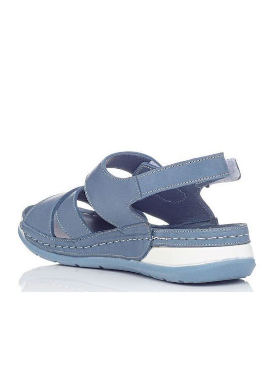 Leather Women's Flat Sandals Anatomic in Blue Color