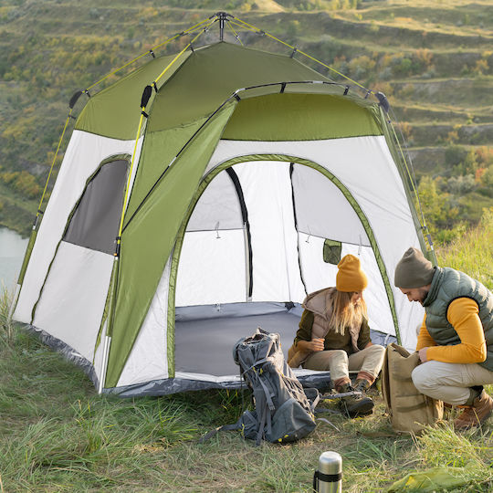 Outsunny Αυτόματη Καλοκαιρινή Σκηνή Camping Πράσινη για 2 Άτομα 240x240x199εκ. με Πόρτα με Φερμουάρ και 3 Παράθυρα