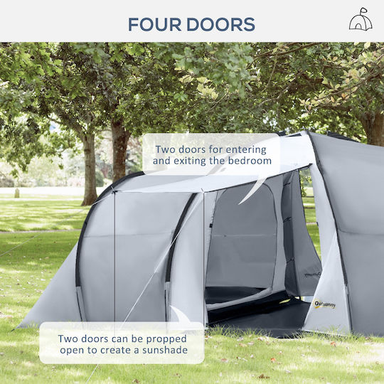 Outsunny Σκηνή Camping Τούνελ Γκρι 3 Εποχών για 6 Άτομα 590x245x193εκ. με Κουβούκλιο