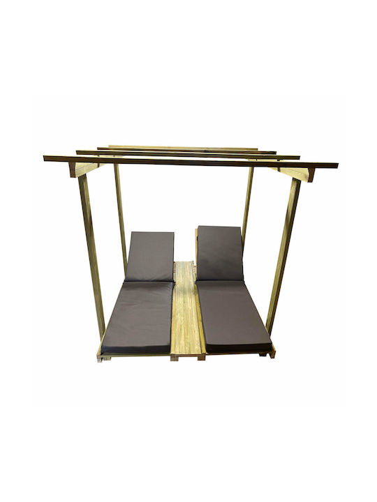 Șezlong-Pat Dublu Din Lemn Cu Parasolar Bej 200x136x188cm