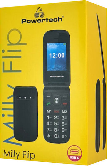 Powertech Milly Flip V2 Dual SIM Handy mit Großen Tasten Schwarzes