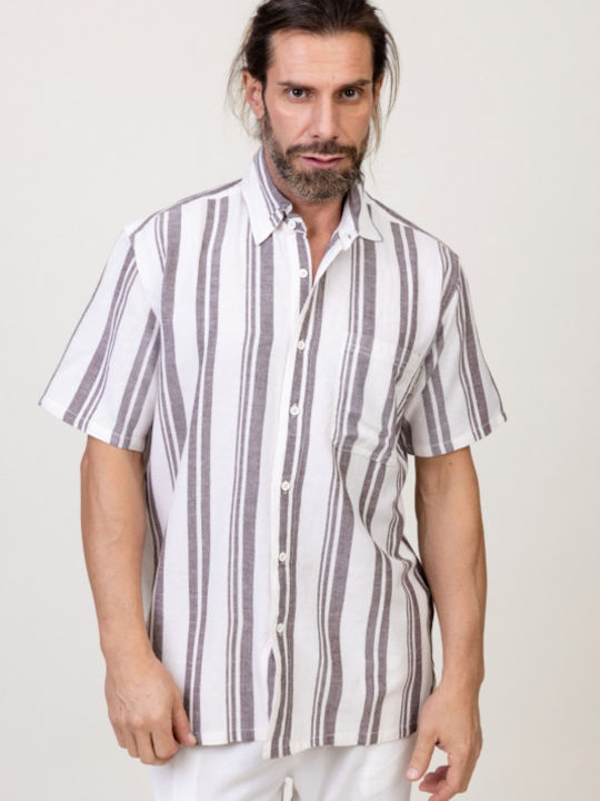 Natural Line Men's Shirt Short Sleeve Striped White