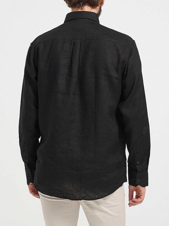 Rook Men's Shirt Long Sleeve Linen Black