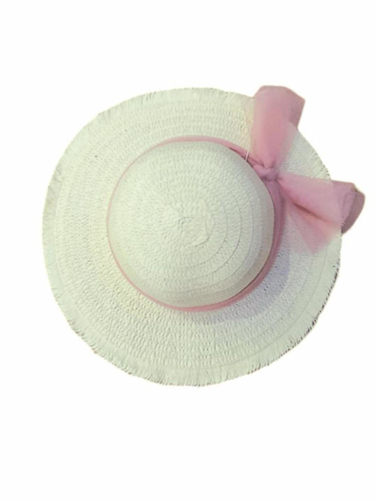 Two In A Castle Kids' Hat Straw Beige Pink Ribbon