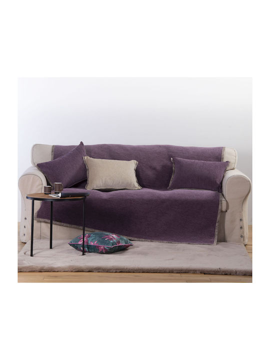 Nef-Nef Homeware Viersitzer-Sofa Überwurf 2 Seiten New Tanger 180x350cm Purple/ecru