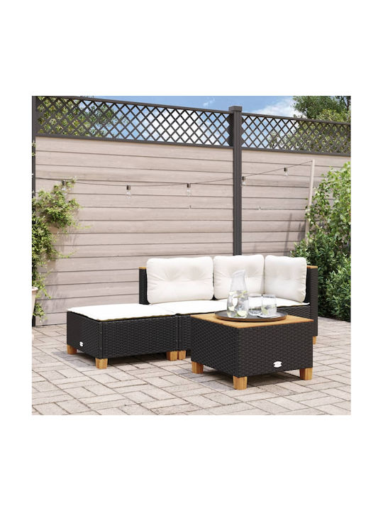 Băncuță Cub Pentru Exterior Rattan Cu Pernă Neagră 63.5x56x32cm