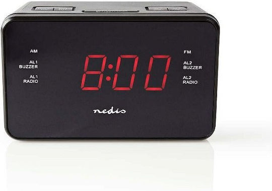 Nedis Επιτραπέζιο Ψηφιακό Ρολόι LED με Ξυπνητήρι & Ραδιόφωνο Μαύρο CLAR002BK
