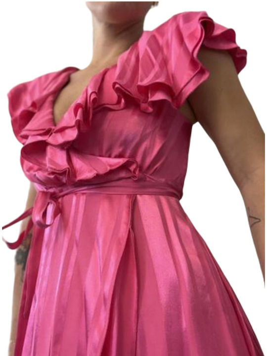 Silvian Heach Evening Dress with Ruffle Pink