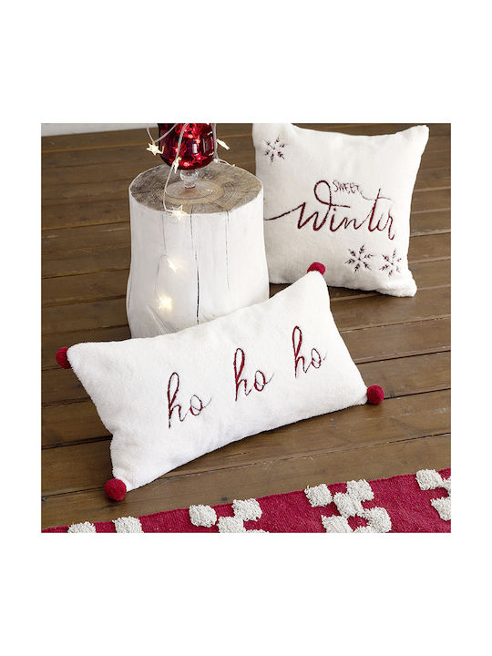 Nima Sofa Cushion Ho Ho Ho 100% Cotton White Red 30x60cm