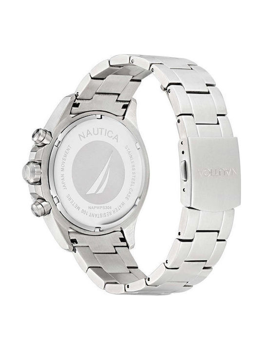 Nautica Westport Ανδρικό Ρολόι 44mm Χρονογράφος Μπαταρίας με Ασημί Μεταλλικό Μπρασελέ