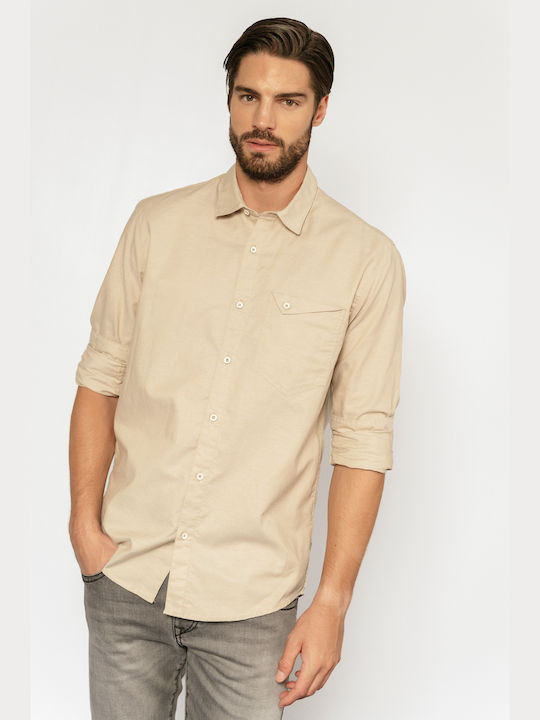 Edward Jeans Men's Shirt Long Sleeve Beige