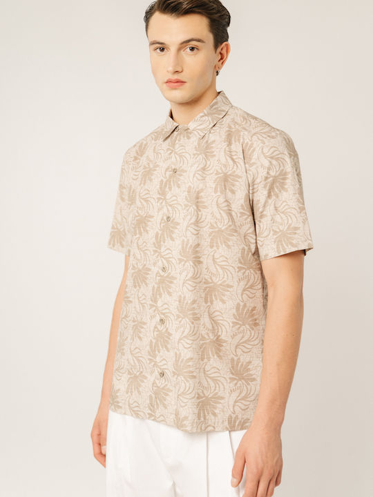 Edward Jeans Men's Shirt Short Sleeve Beige