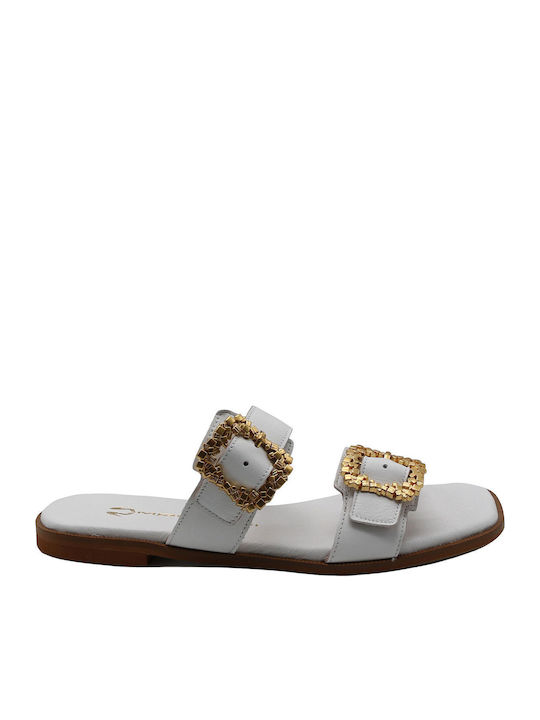 Leder Flache Sandalen für Damen in Weiß Farbe