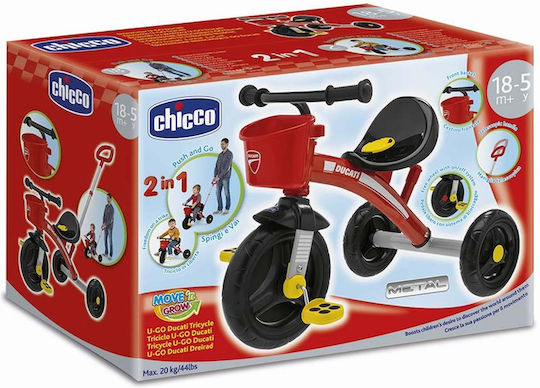 Chicco Ducati U-Go Triciclete Pentru Copii Cu Mâner Pentru Părinți Pentru 18 Luni Roșu