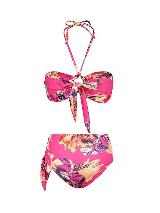 Set Bikini Ψηλόμεσο Floral Φούξια