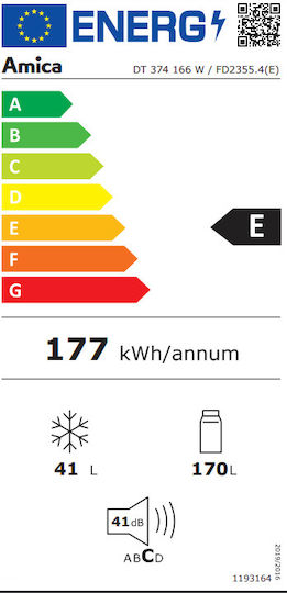 Amica Ψυγείο Δίπορτο 211lt NoFrost Υ145xΠ54xΒ57εκ. Inox FD2355.4(E)