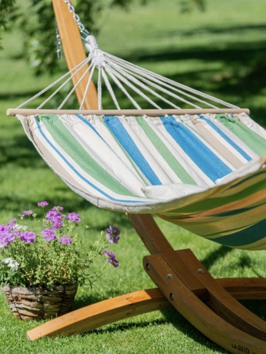 Hamac cu Bară de Lemn Chillounge Palma Green Bay & Suport din Eucalipt