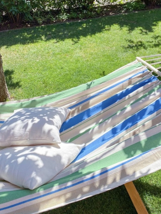 Hamac cu Bară de Lemn Chillounge Palma Green Bay & Suport din Eucalipt