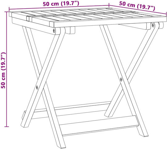 Sitting Room Outdoor Foldable Wood Table Natural 50x50x50cm