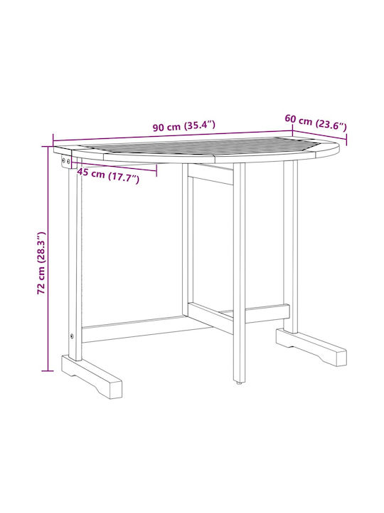 Wooden Garden & Terrace Table for Small Spaces Foldable Solid Acacia Wood 90x60x72cm