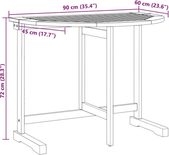 Wooden Garden & Terrace Table for Small Spaces Foldable Solid Acacia Wood 90x60x72cm