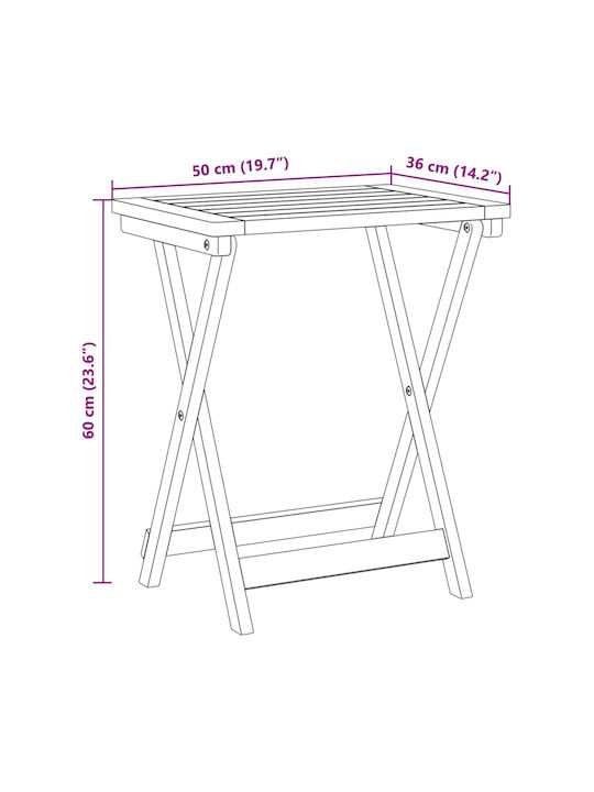 Auxiliary Outdoor Foldable Wood Table Natural 50x36x60cm