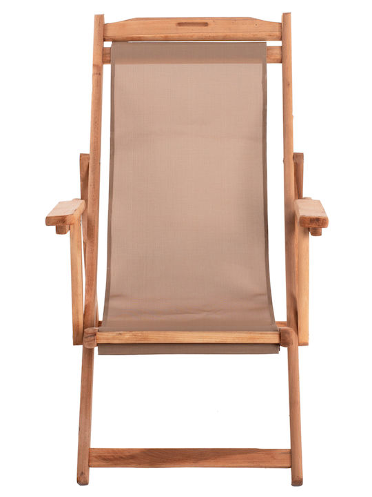 Deckchairs Limnos Wooden with Armrest & Brown Fabric 62.5x97x105cm