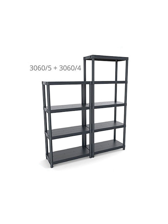 Plastic Shelving Unit Qblack 3060 S/5 with 5 Black Shelves 60x30x165cm