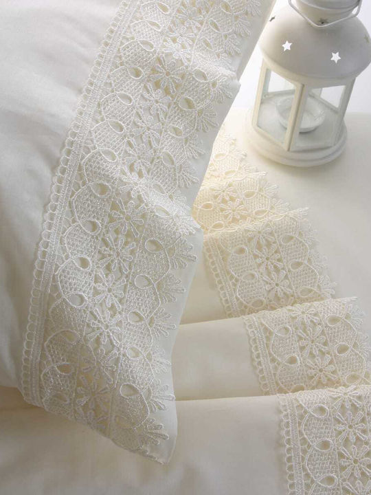 Viopros Νο 4 Bridal Sheet Set Super Double 4pcs with Lace Ecru 240x265cm