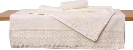 Viopros Νο 4 Bridal Sheet Set Super Double 4pcs with Lace Ecru 240x265cm