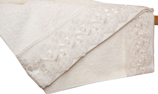 Viopros Νο 5 Bridal Towel Set 5pcs with Lace Ecru
