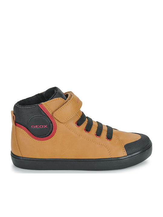 J Gisli Παιδικά Sneakers High Ανατομικά με Σκρατς Καφέ